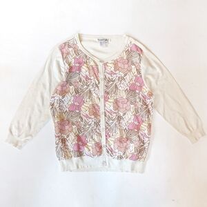 WinterSilks Silk Sweater White Pink Floral